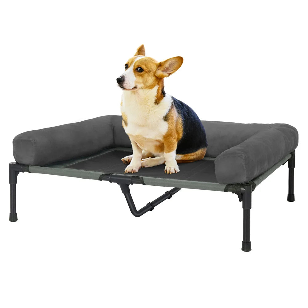 BORWART CN Outdoor Raised Dog Bed With Cooling Breathable Mat And Plush Mat