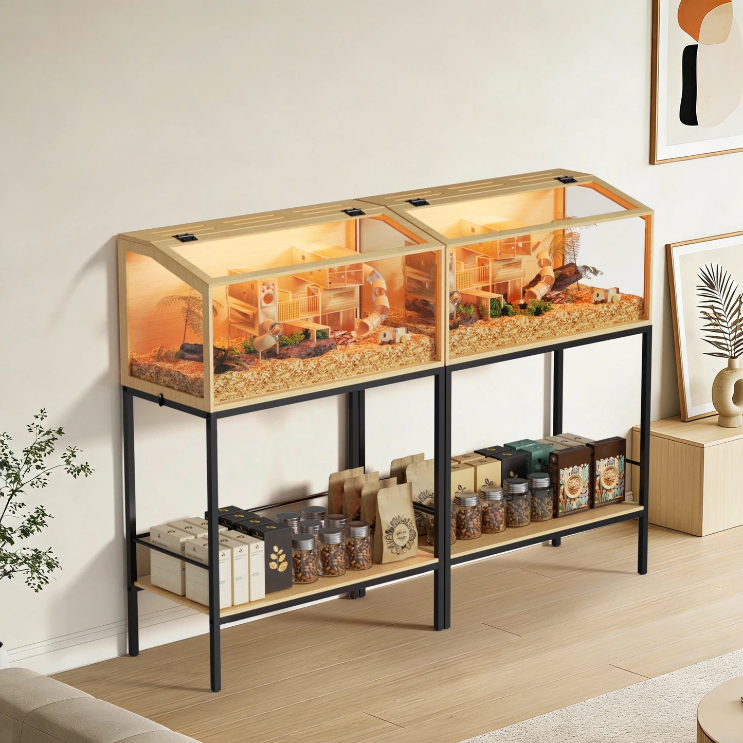 Bingopaw Large Wooden Hamster Cage With LED Light