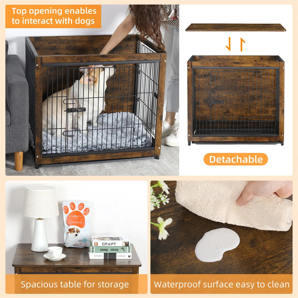BORWART Elevated Dog Crate Table With Double Doors Removable Tray