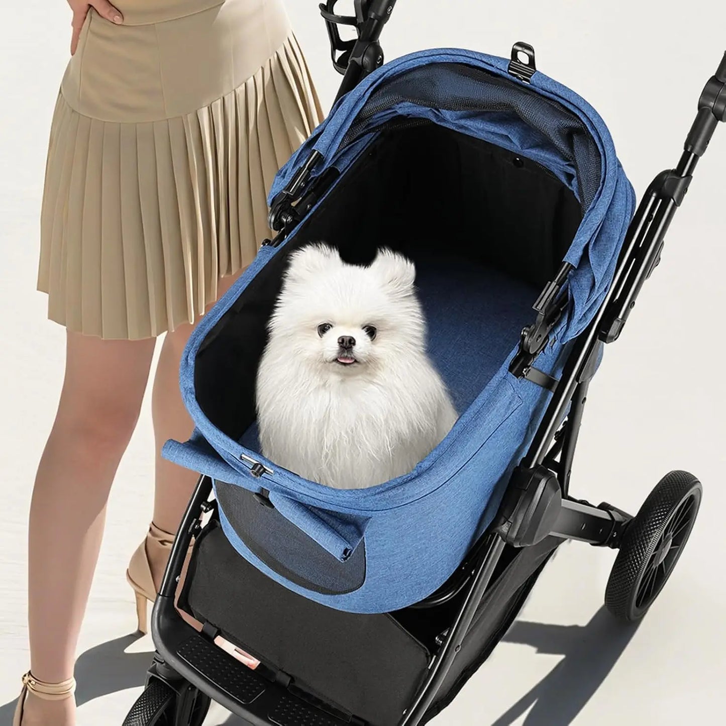 Foldable Pet Stroller All Terrain Travel Carrier With Shock Absorbers