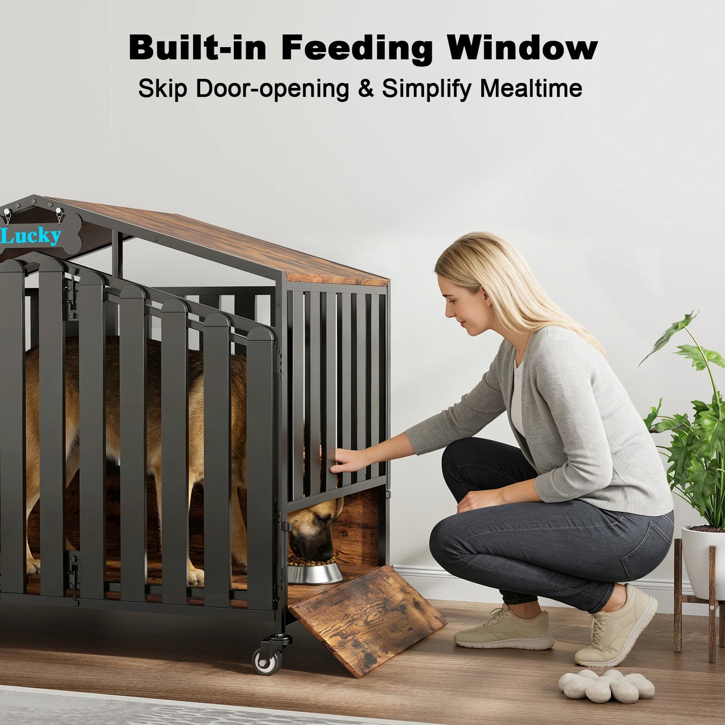 Heavy Duty Dog Crate Furniture With Wheels For Large Dogs