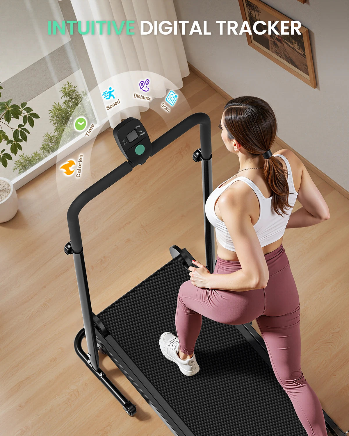 AKLUER Non Electric Treadmill With Dual Flywheels And LCD Monitor