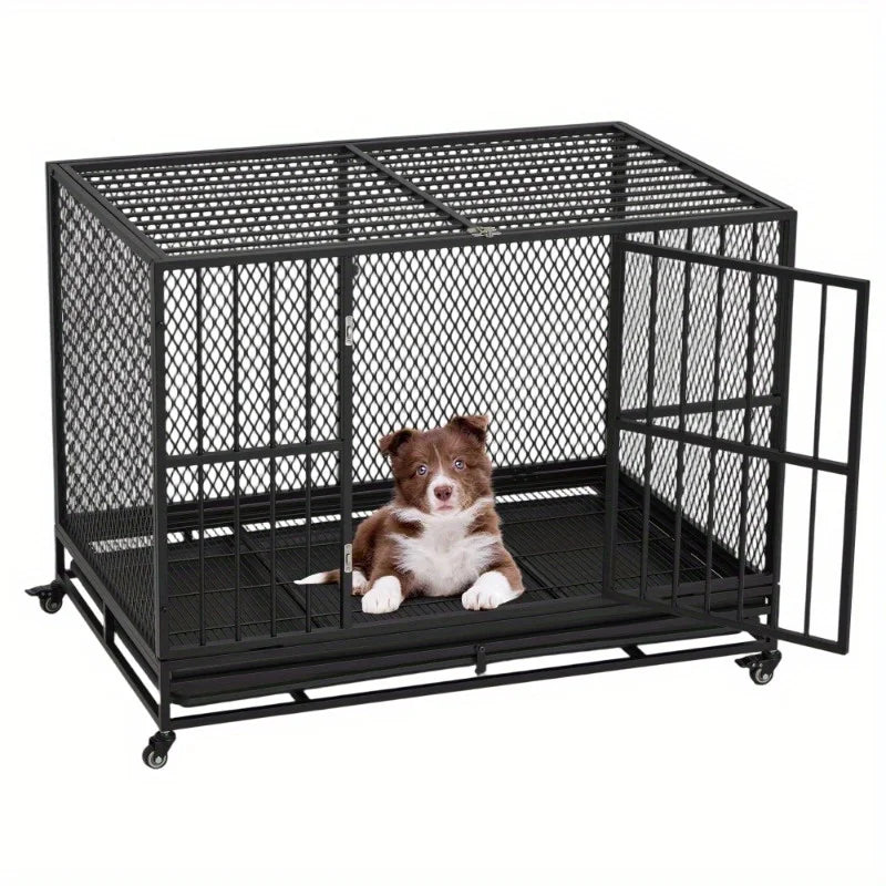 Heavy Duty Dog Crate Furniture Indoor Kennel With Wheels
