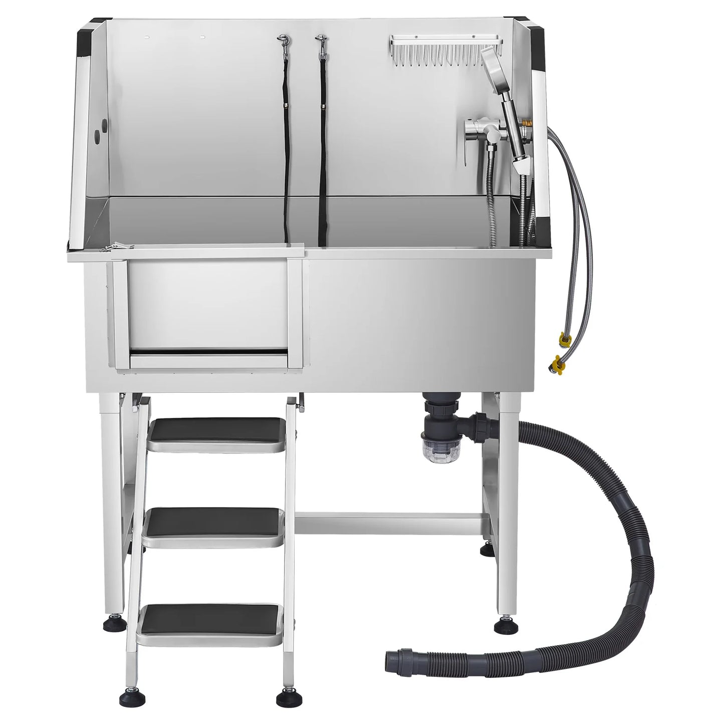 Stainless Steel Dog Washing Station Grooming Tub With Storage Stairs