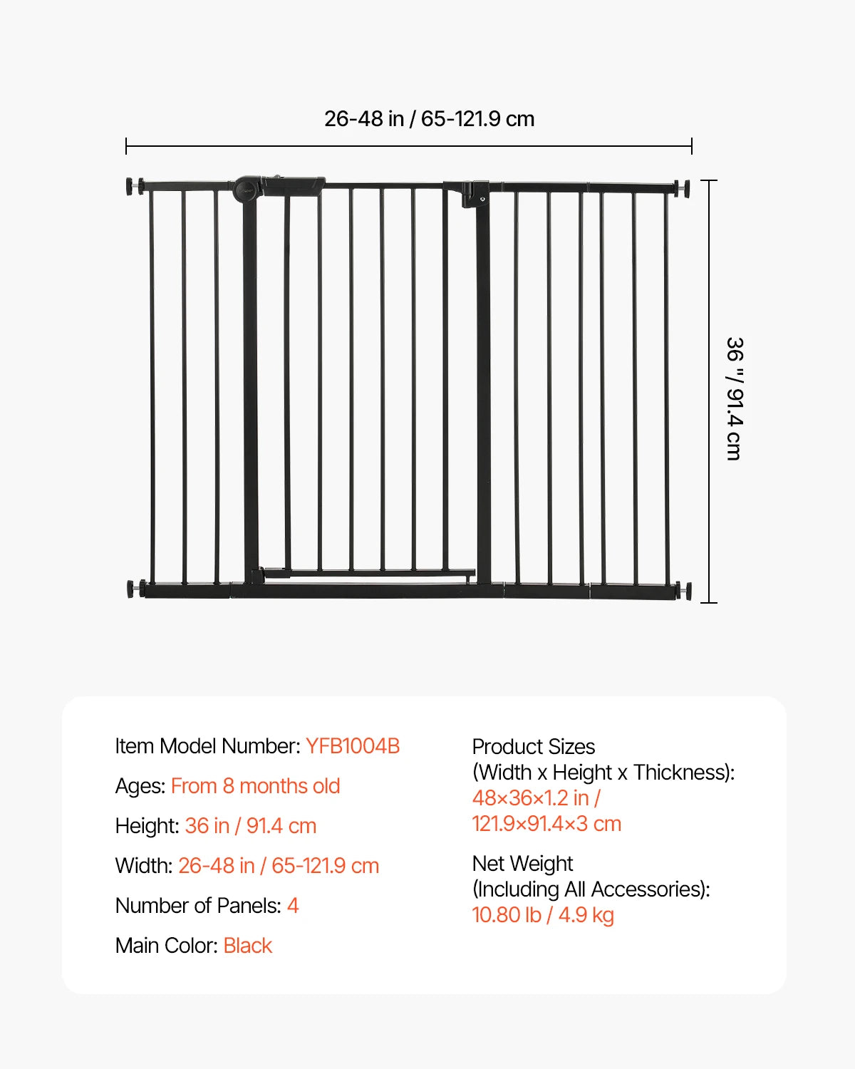 SucceBuy Baby Gate Pressure Mounted Walk Through Pet Safety Gate