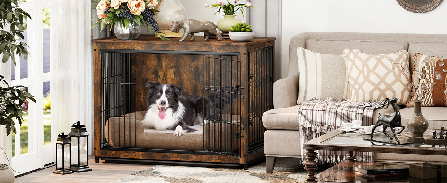 BORWART Elevated Dog Crate Table With Double Doors Removable Tray
