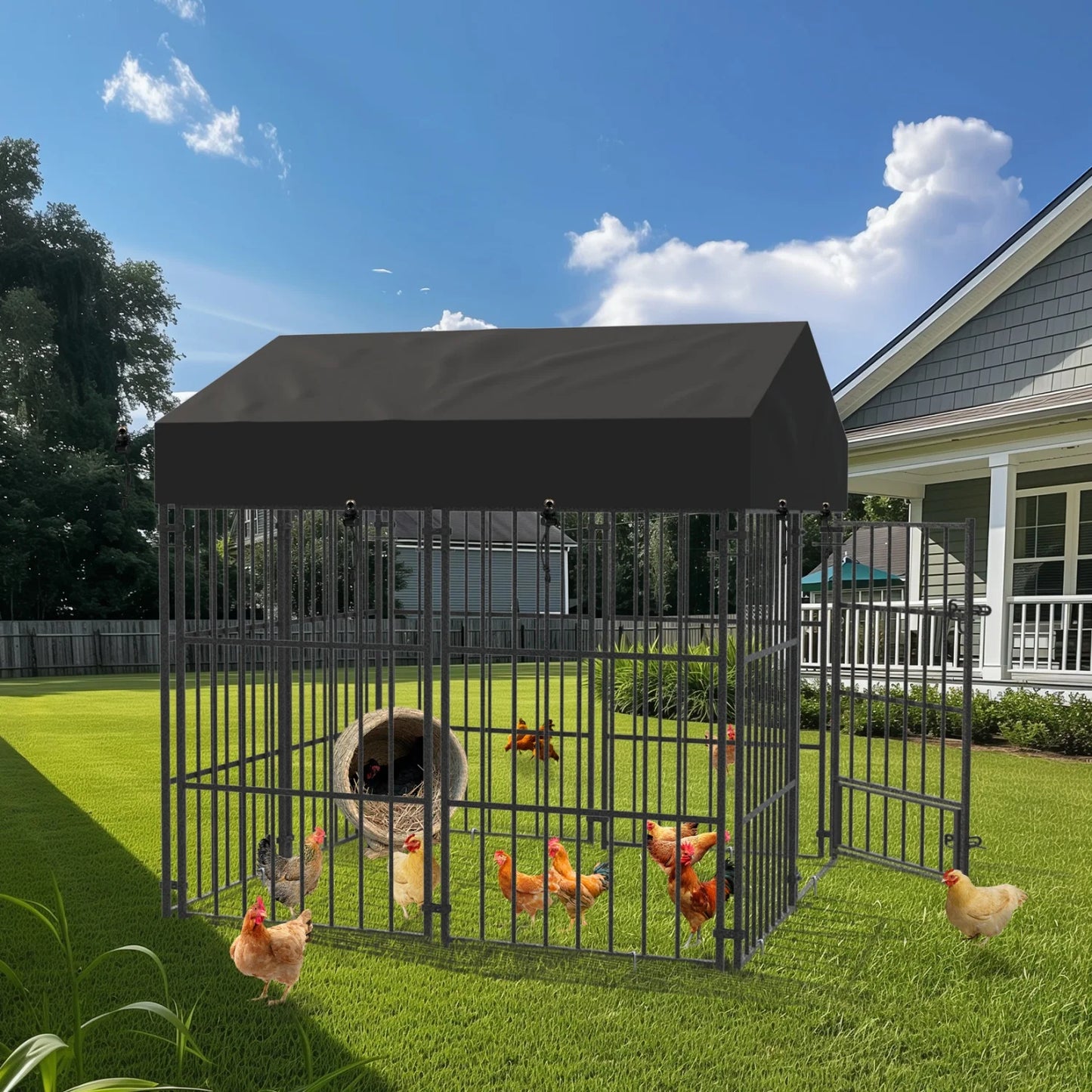 Outdoor Dog Kennel With Roof Heavy Duty Metal Crate Playpen