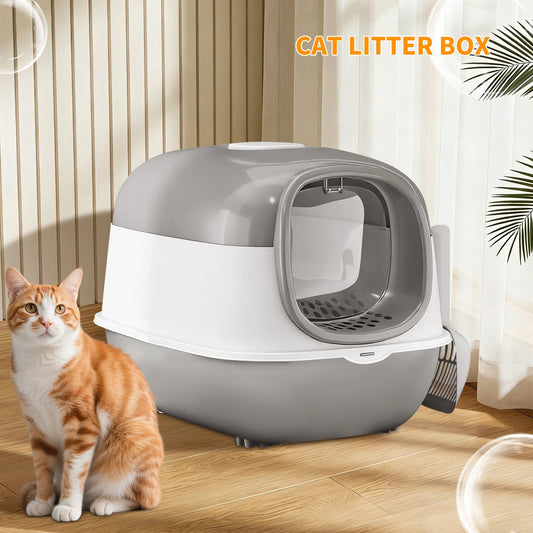 Switchable Open Semi-Enclosed Jumbo Cat Litter Box With Baffle