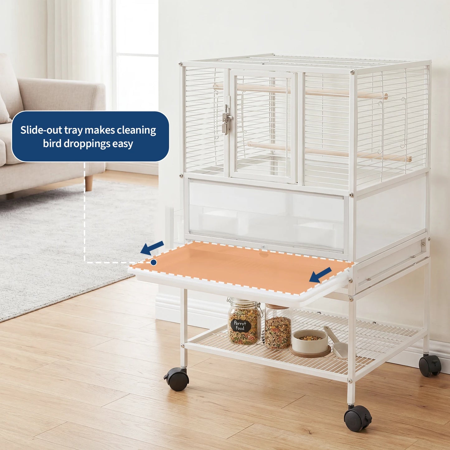 Himiss 32 Inch White Bird Cage With Stand And Travel Base