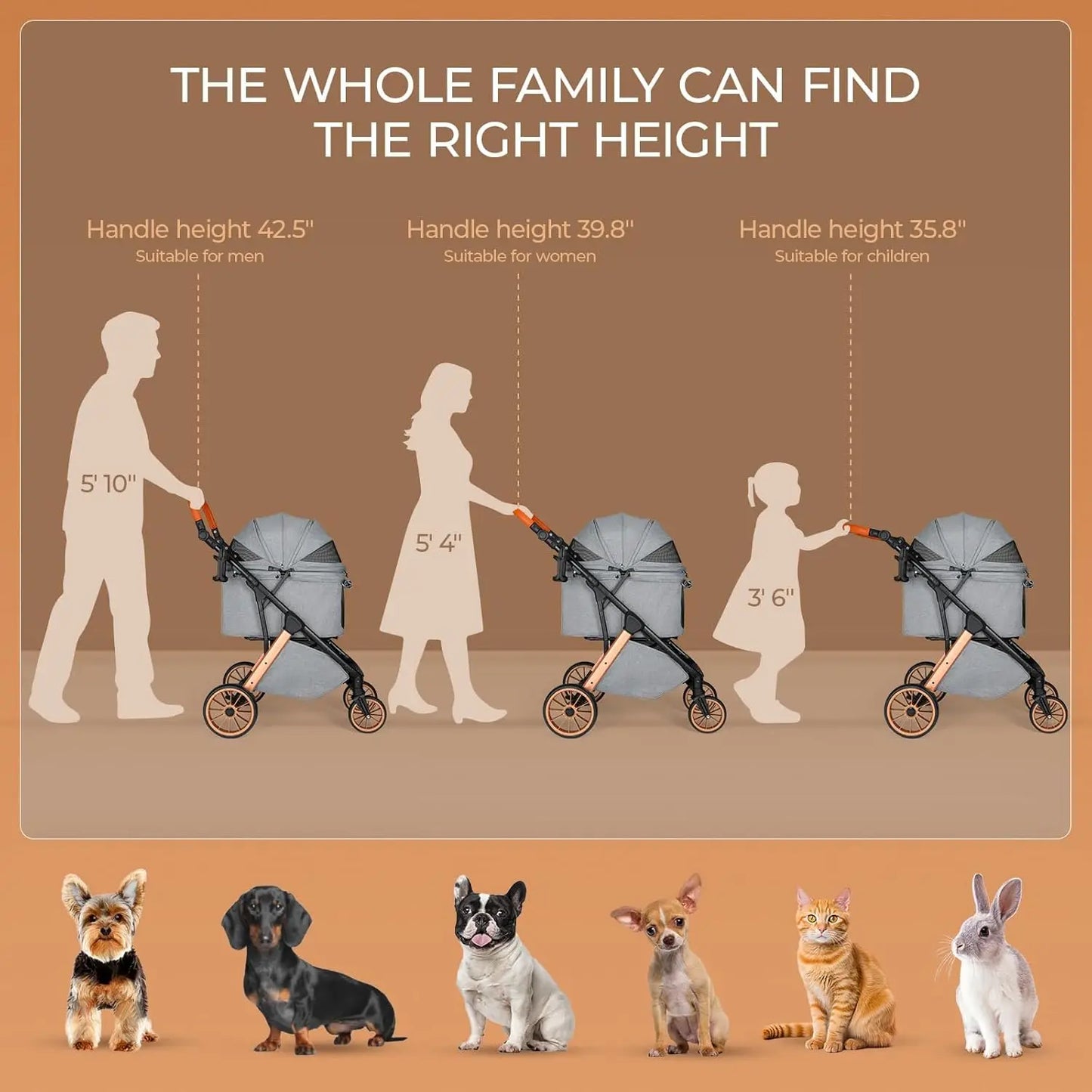 Foldable Pet Stroller All Terrain Travel Carrier With Shock Absorbers