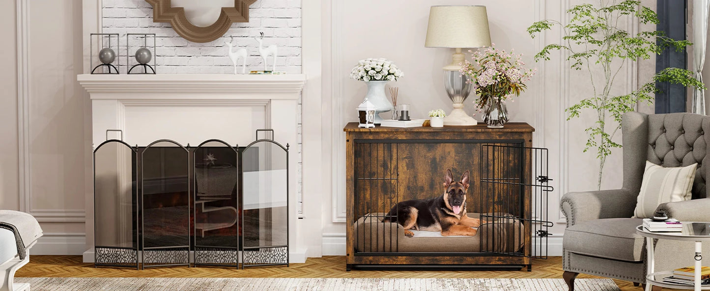 BORWART Elevated Dog Crate Table With Double Doors Removable Tray