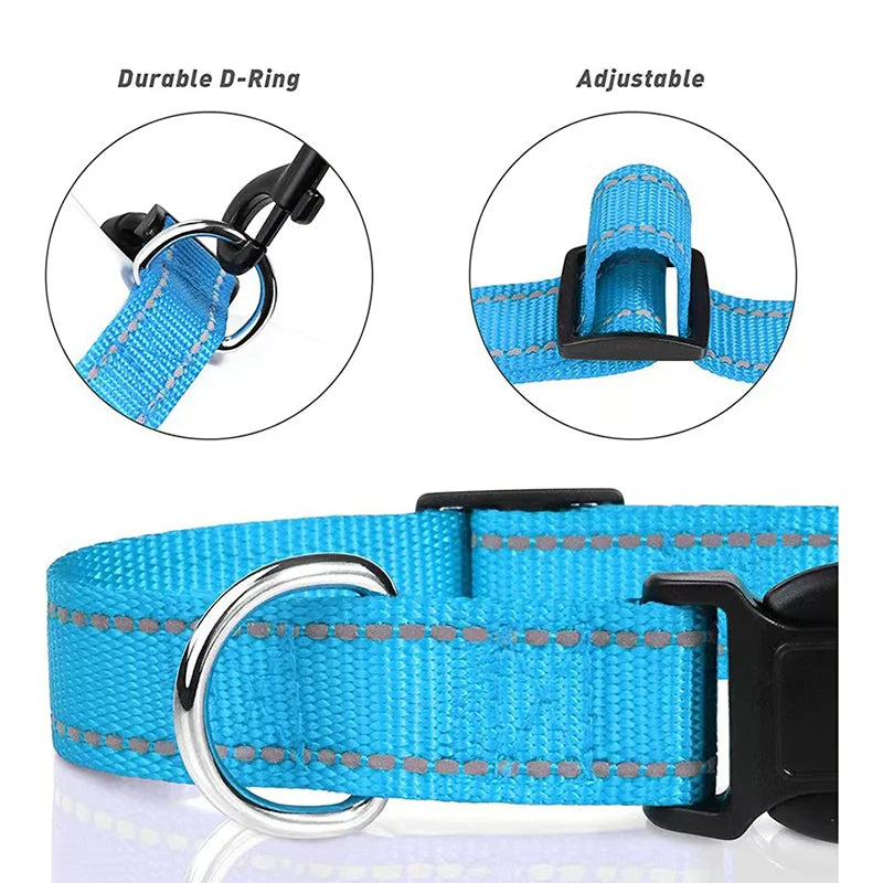 Reflective Adjustable Nylon Pet Collar For Dogs And Cats