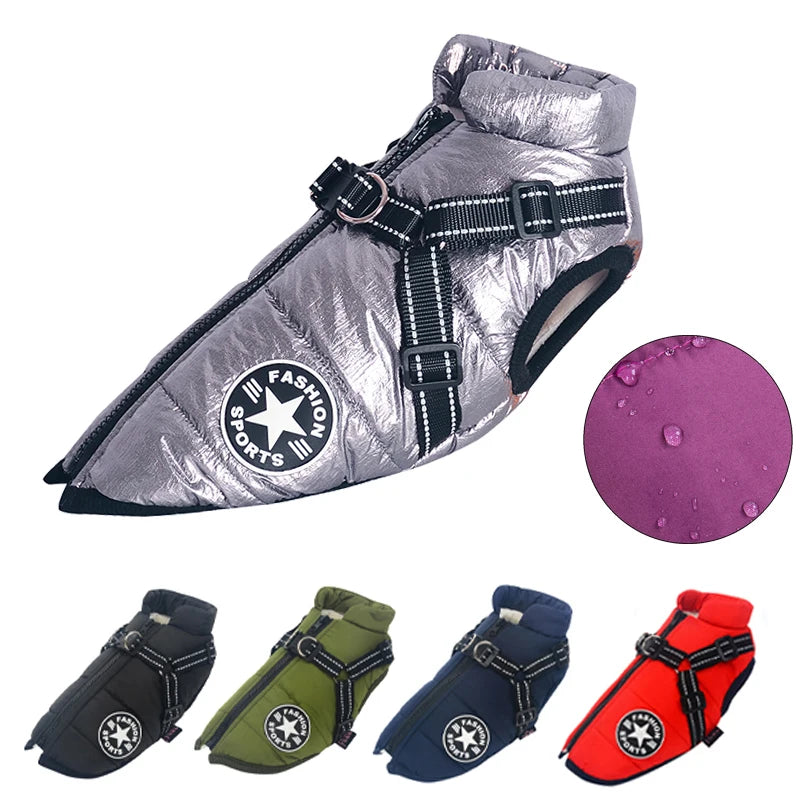 CDDMPET Winter Warm Pet Dog Jacket With Harness Waterproof Coat