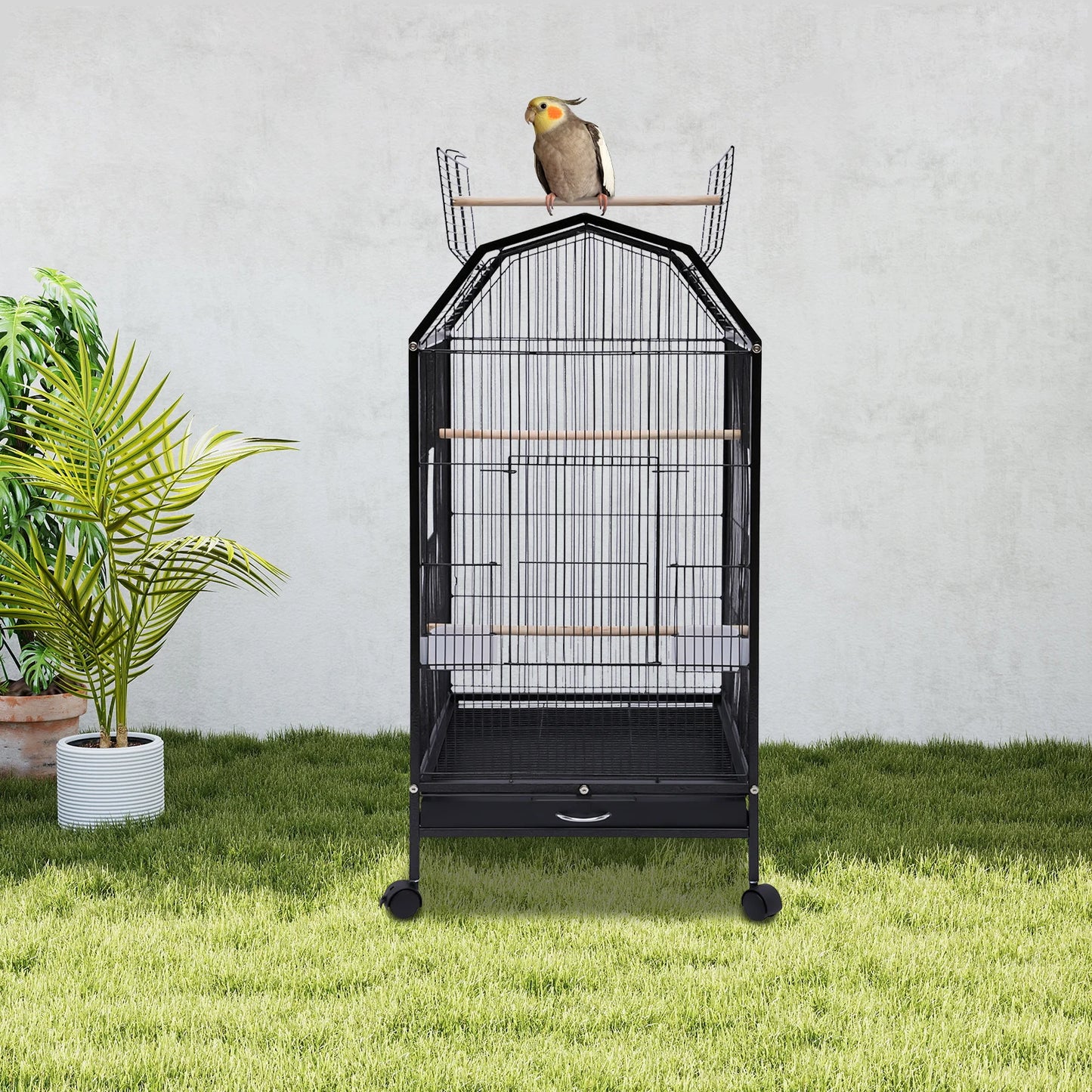 Large Metal Bird Flight Cage With Rolling Stand And Anti Escape Door