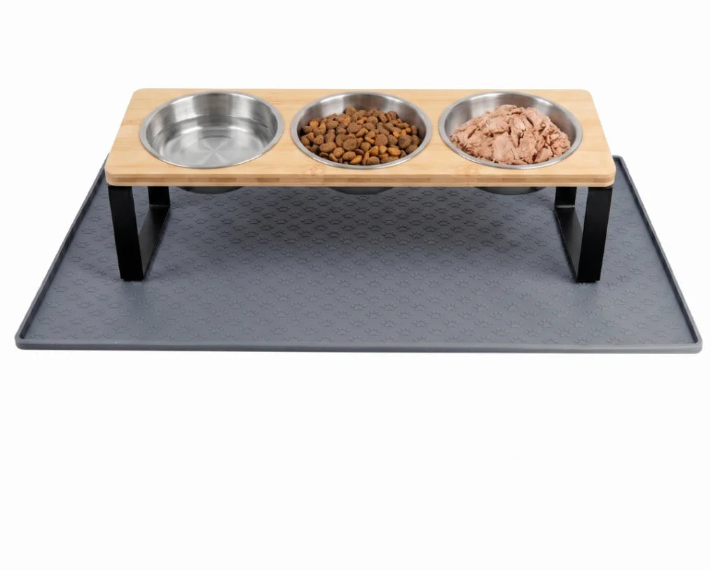 Elevated Stainless Steel Pet Feeder With Three Food Bowls
