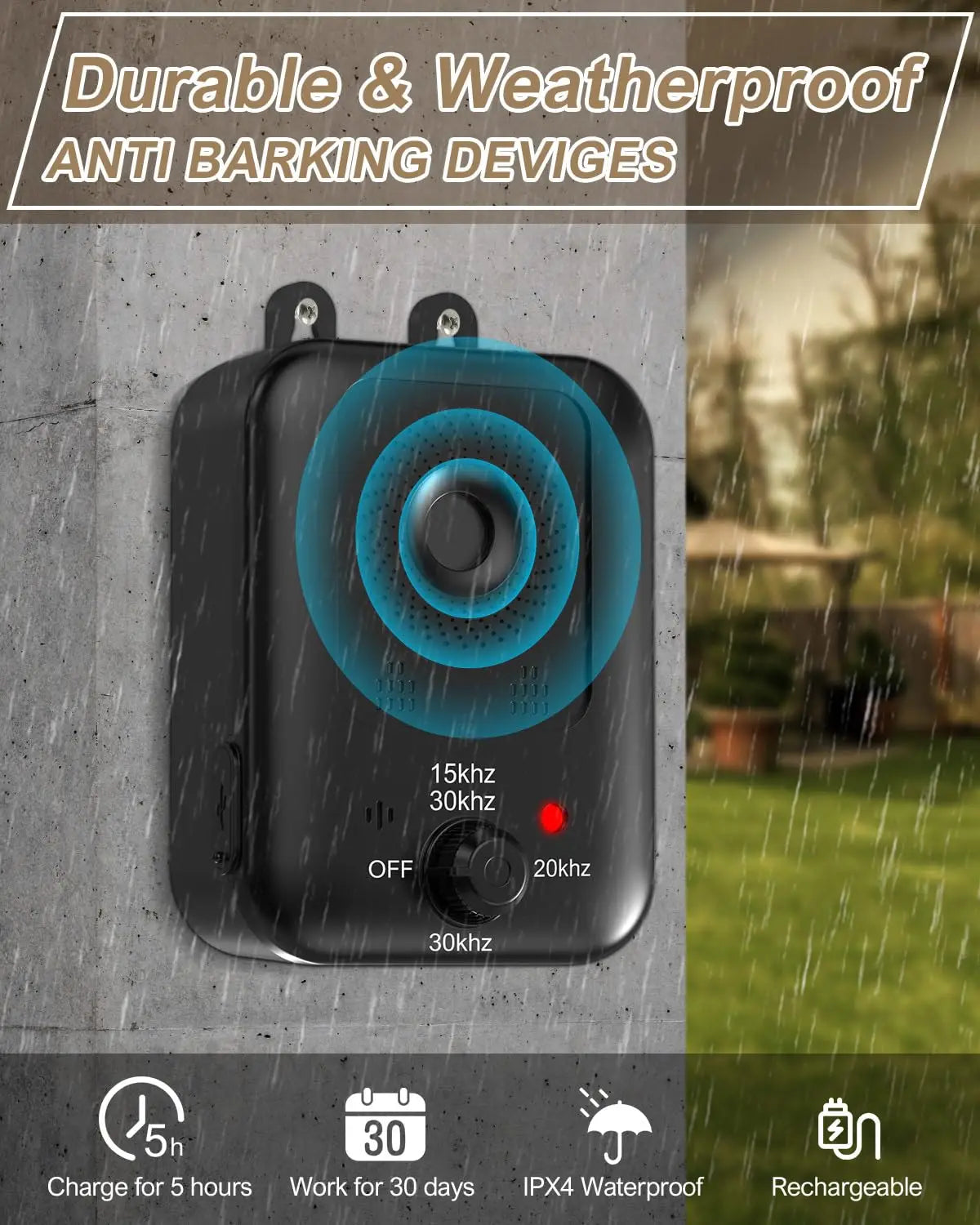 Automatic Ultrasonic Dog Bark Deterrent Device Rechargeable Indoor Outdoor