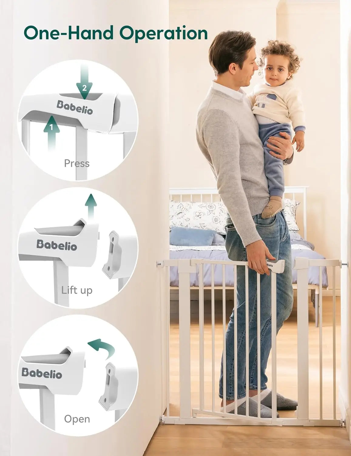 Auto Close Pressure Mounted Safety Gate For Stairs And Doorways