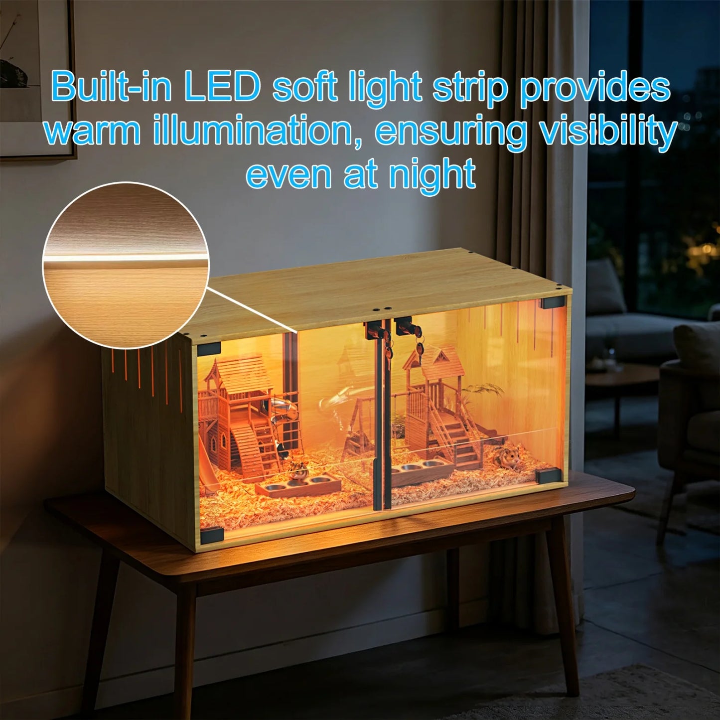 Wooden Small Animal Cage With Tempered Glass Panels