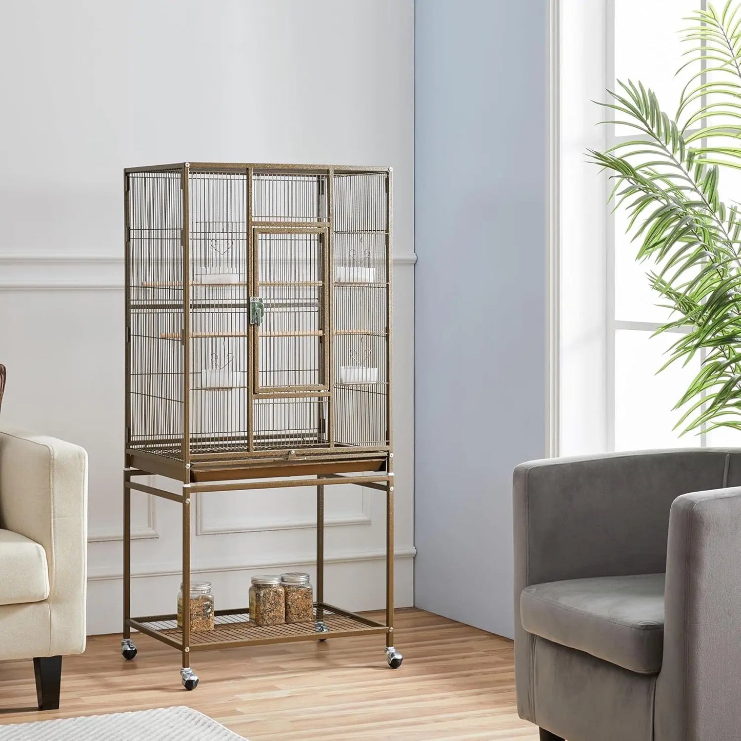 Wrought Iron Standing Parrot Cage With Stand For Small Birds