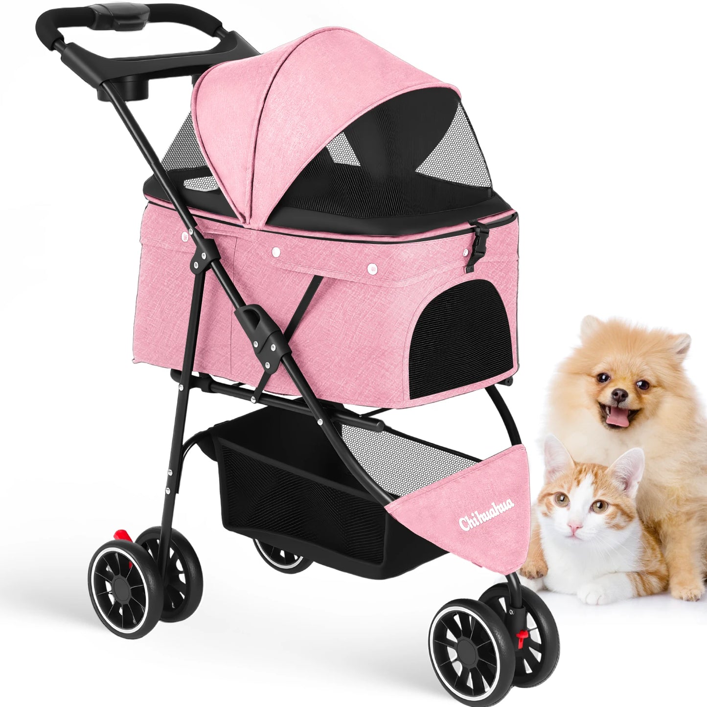 CHIHUAHUA Pet Stroller For Cats And Dogs 3 Wheel Foldable Mesh Canopy