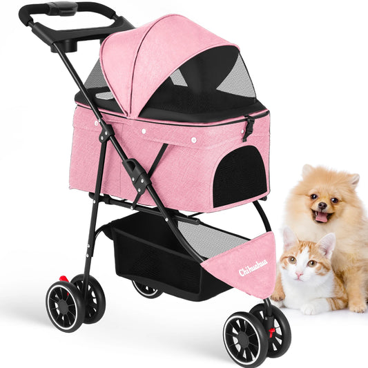 CHIHUAHUA Pet Stroller For Cats And Dogs 3 Wheel Foldable Mesh Canopy
