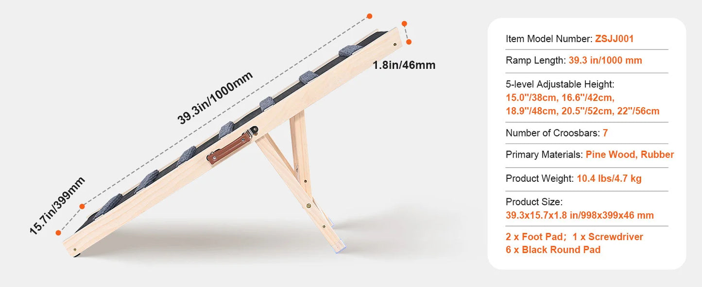 SucceBuy Adjustable Wooden Folding Pet Ramp For Stairs