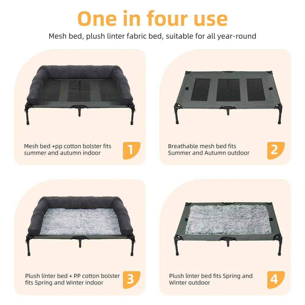 BORWART CN Outdoor Raised Dog Bed With Cooling Breathable Mat And Plush Mat