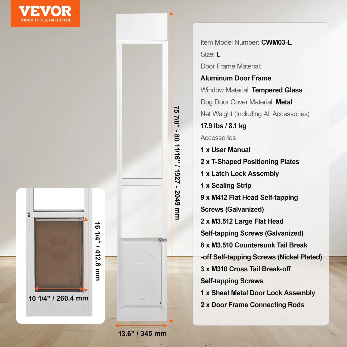 Dog Door For Sliding Glass Door With Adjustable Height Aluminum Frame