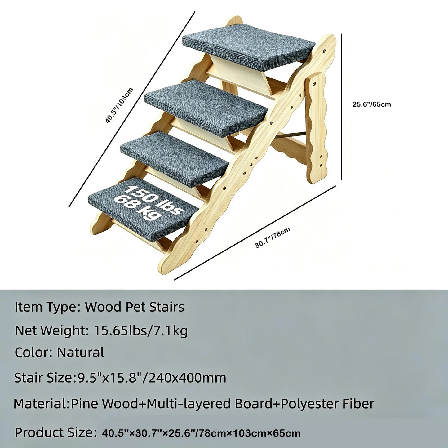 DishyKooker 2 In 1 Wooden Pet Stairs Folding Dog Ramp