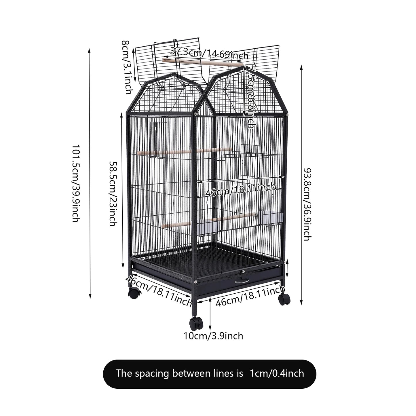 Large Metal Bird Flight Cage With Rolling Stand And Anti Escape Door