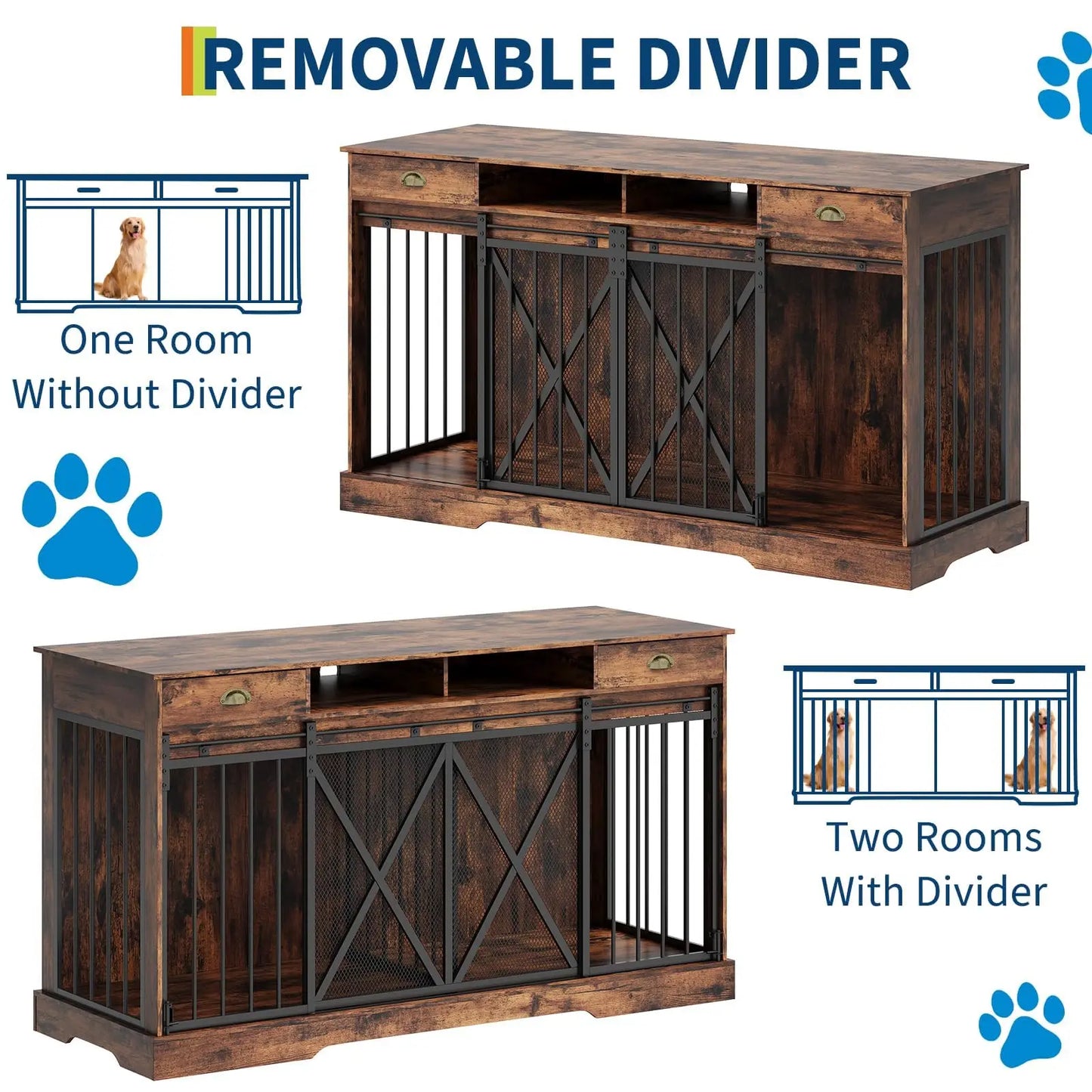 Heavy Duty Double Dog Crate Furniture With Drawers