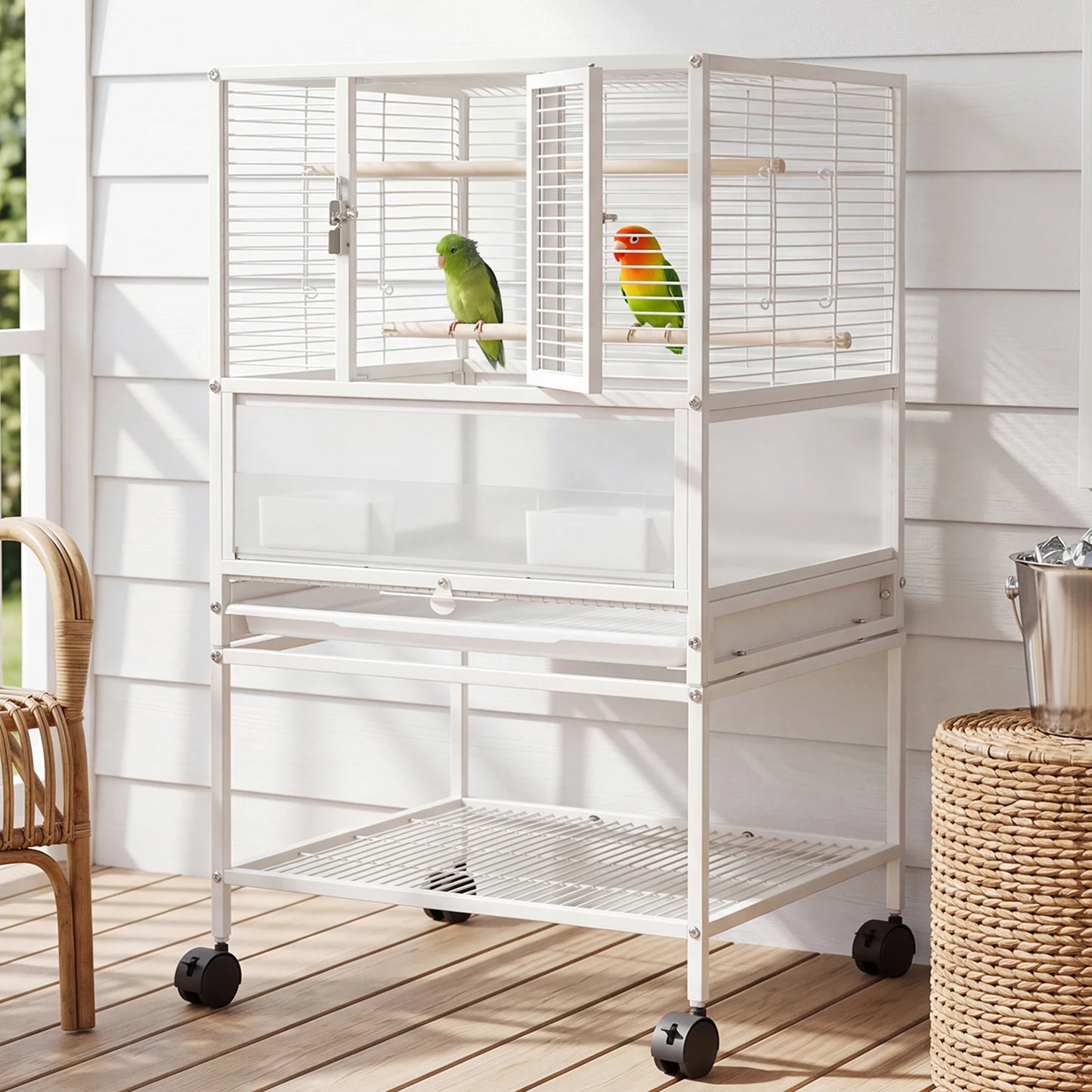 Himiss 32 Inch White Bird Cage With Stand And Travel Base