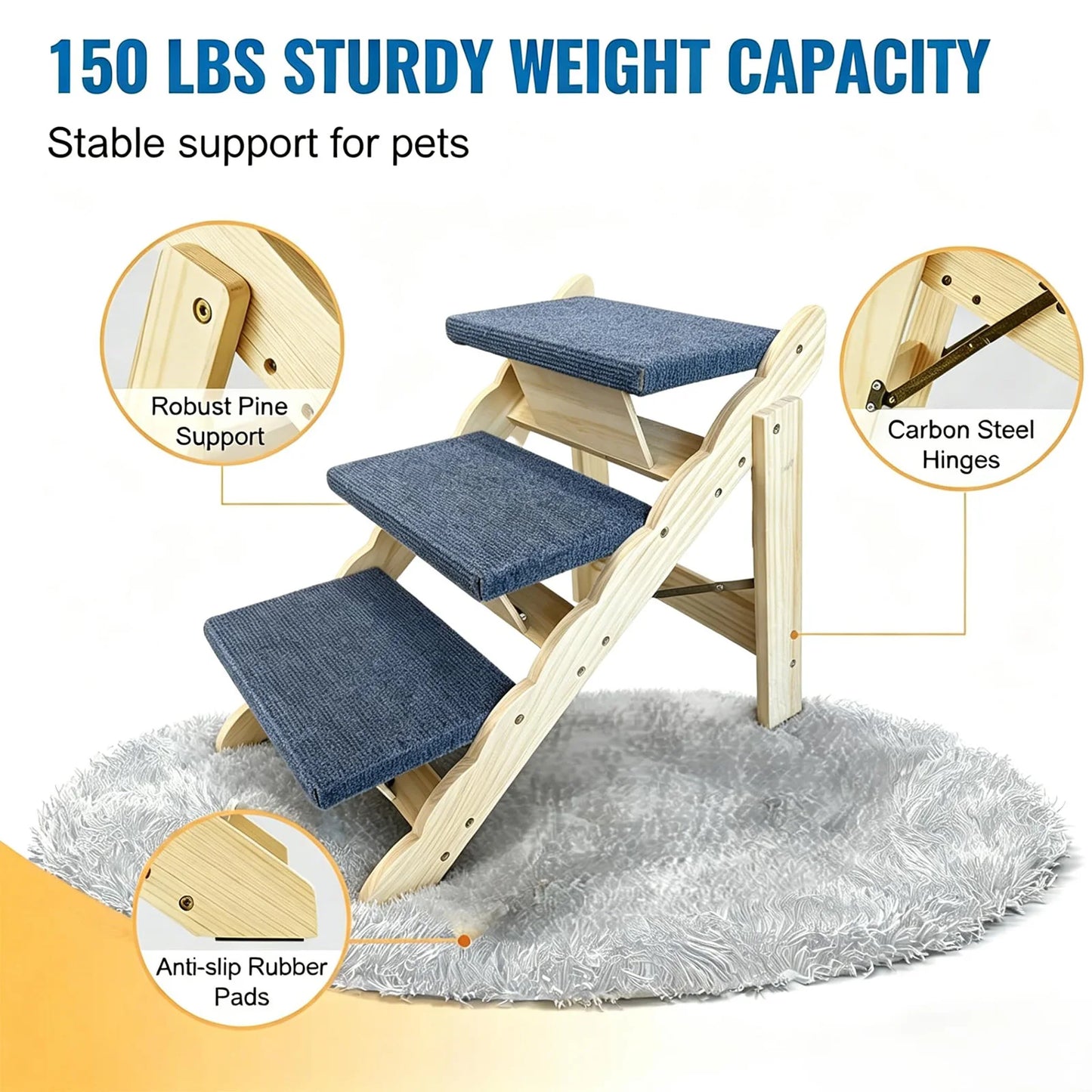 DishyKooker 2 In 1 Wooden Pet Stairs Folding Dog Ramp