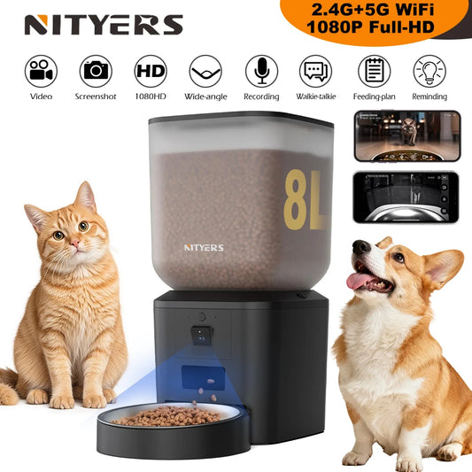 Nityers Automatic Cat Feeder With 1080p Camera Night Vision WiFi