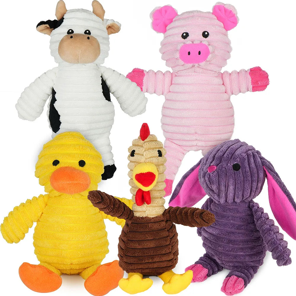 5 Pack Plush Squeaky Dog Toys Variety Bundle