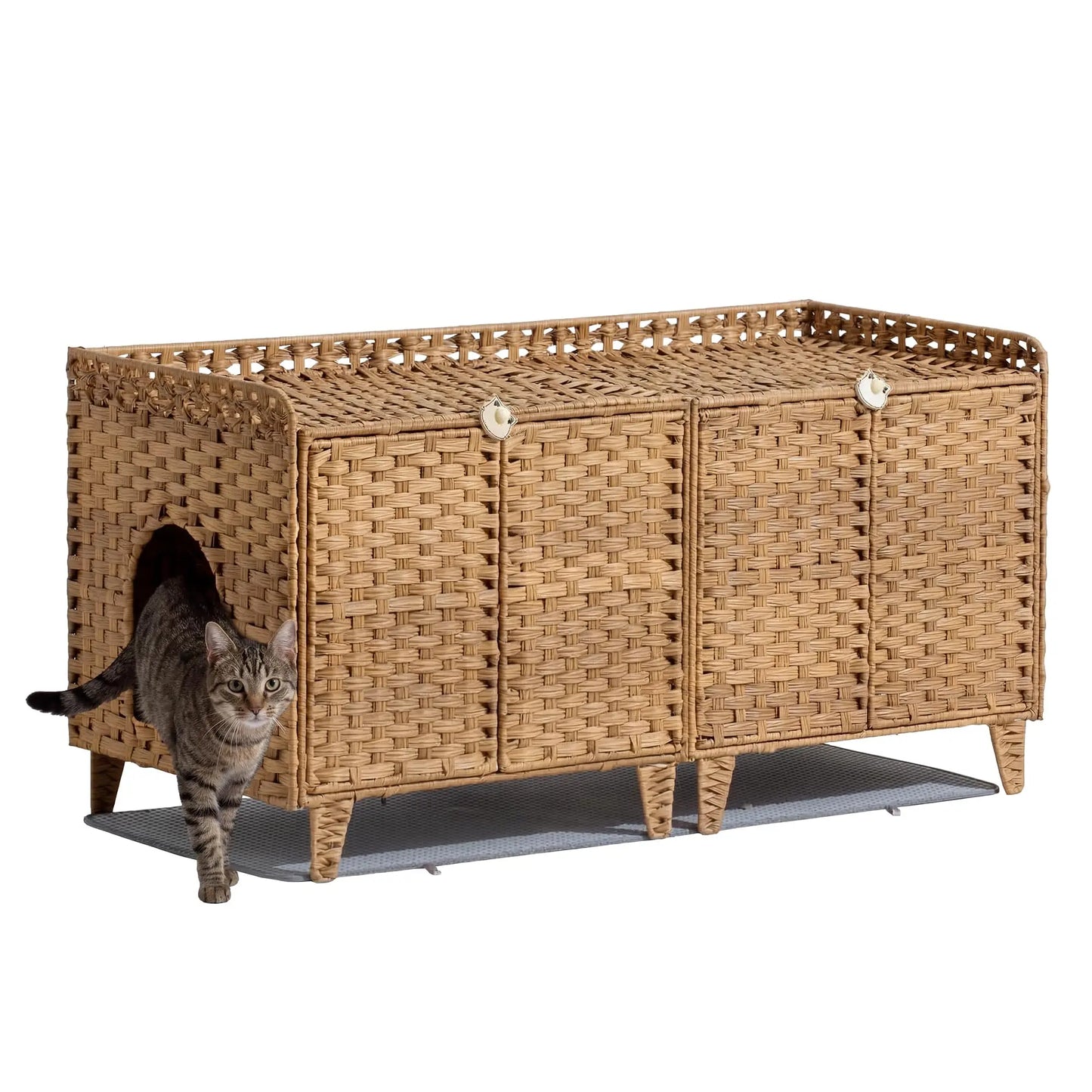 DishyKooker Cat Villa Litter Box Enclosure Rattan For 2 Cats