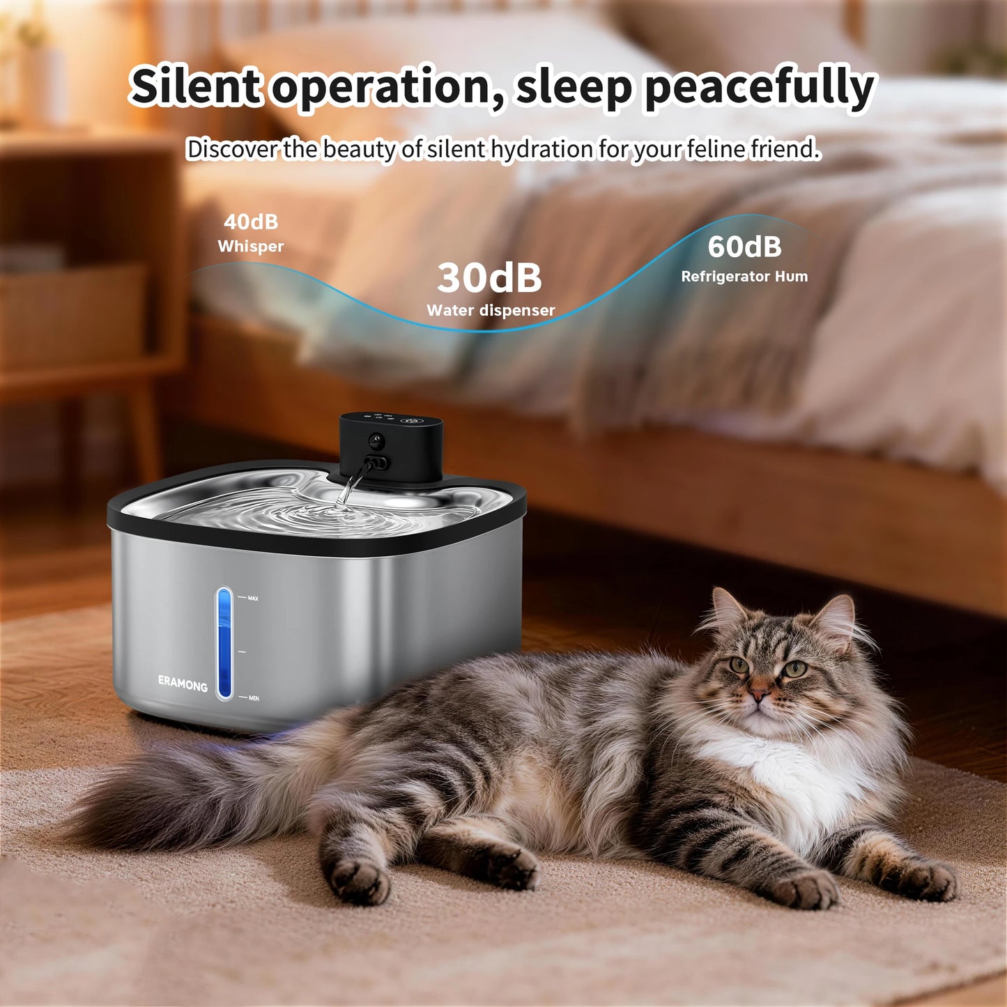 Eramong 3.5L Stainless Steel Wireless Smart Cat Water Fountain