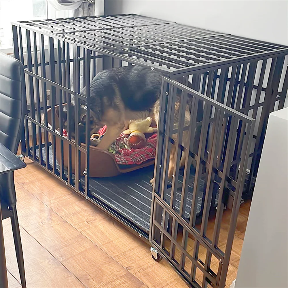 BORWART Heavy Duty Dog Crate With Lockable Wheels And Tray