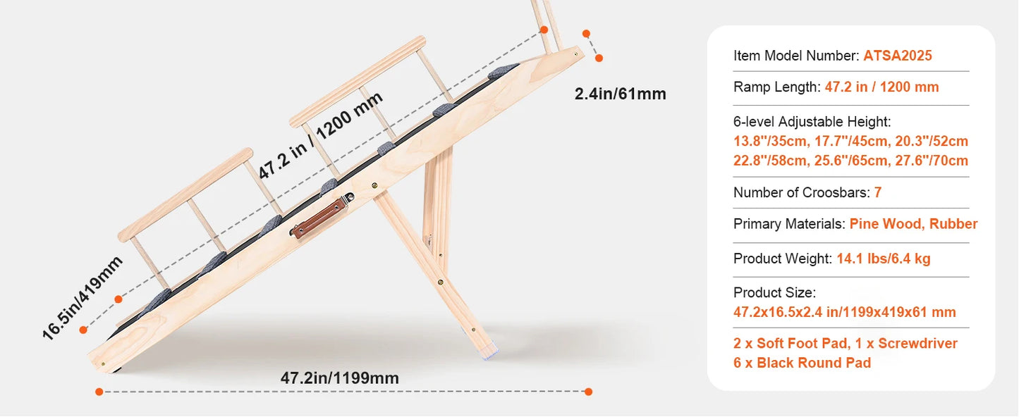 SucceBuy Adjustable Wooden Folding Pet Ramp For Stairs