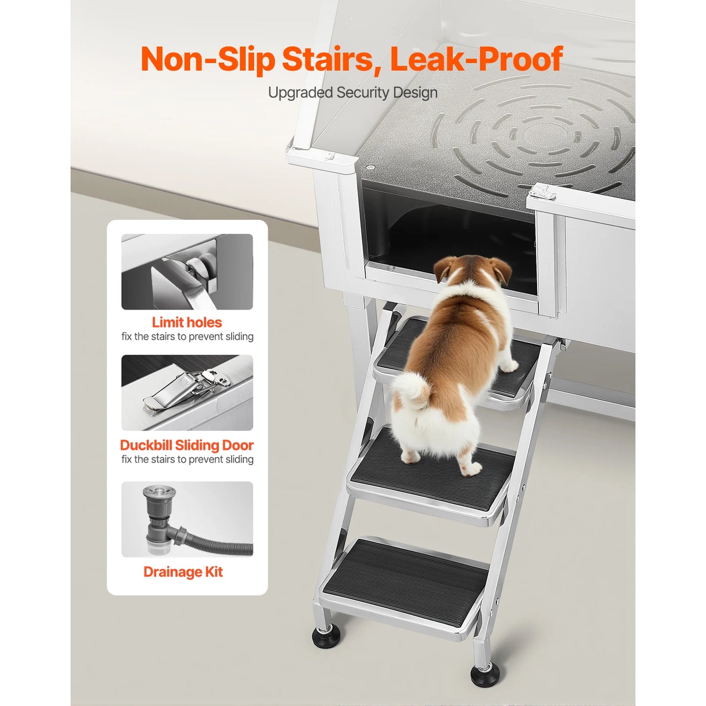 Stainless Steel Dog Washing Station Grooming Tub With Storage Stairs