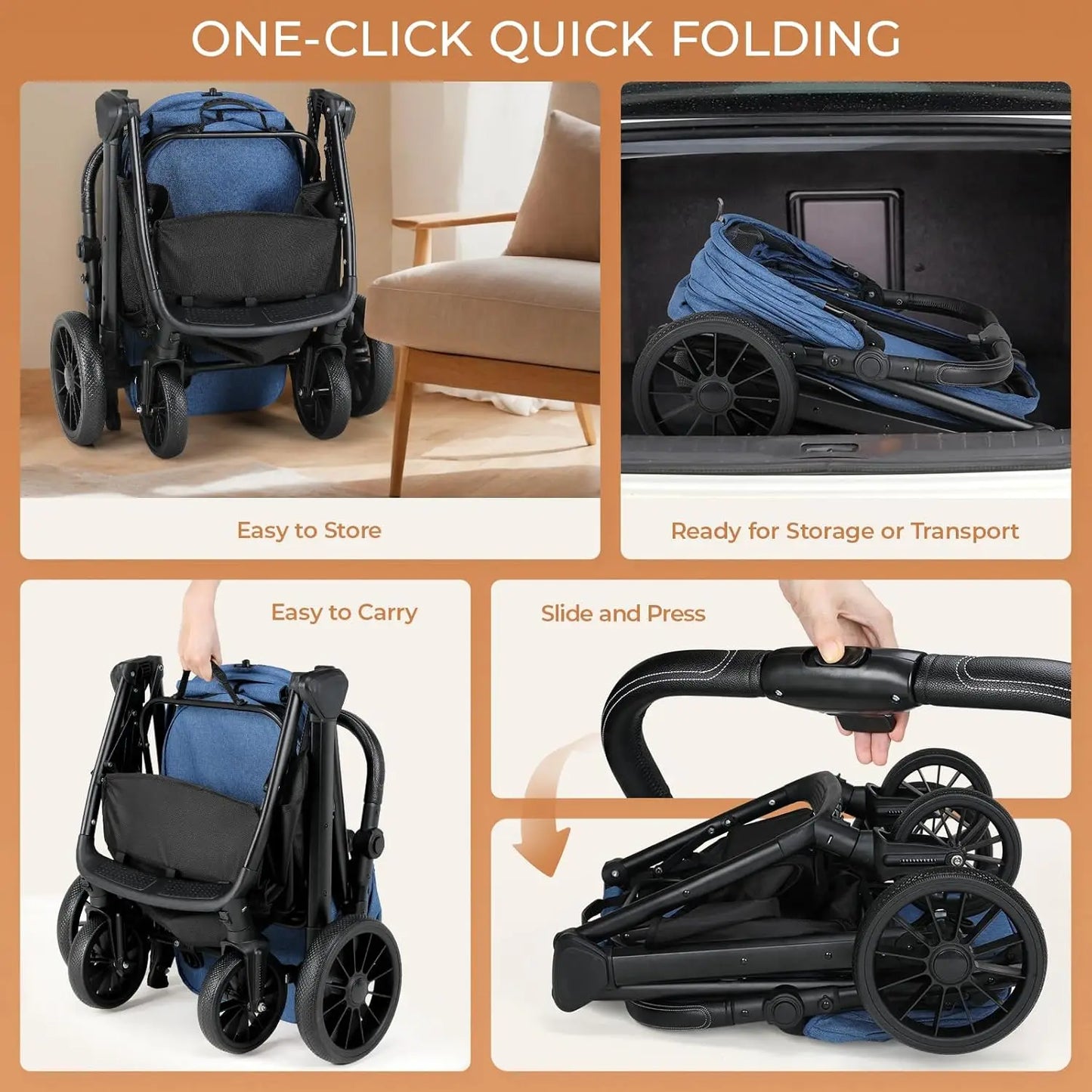 Foldable Pet Stroller All Terrain Travel Carrier With Shock Absorbers