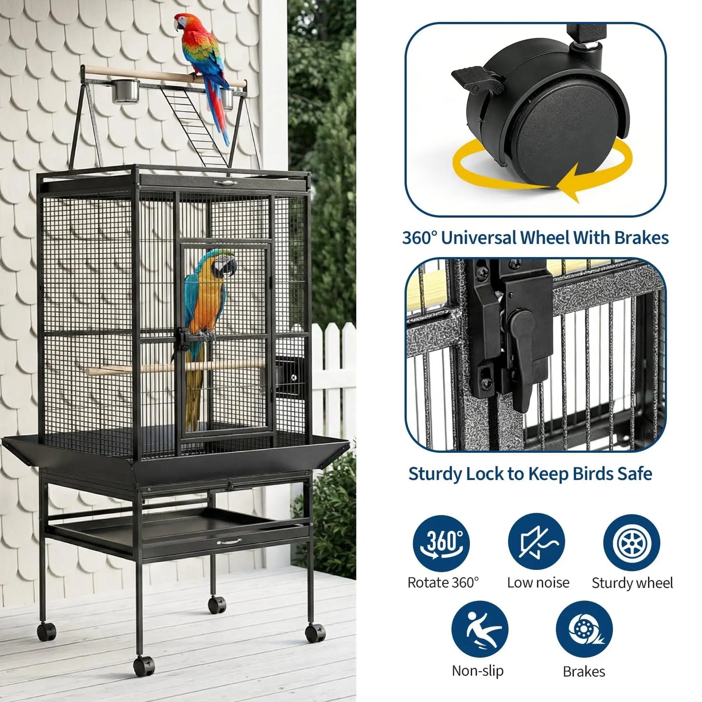 HiMiss 69 Inch Extra Large Parrot Bird Cage With Play Top And Rolling Stand