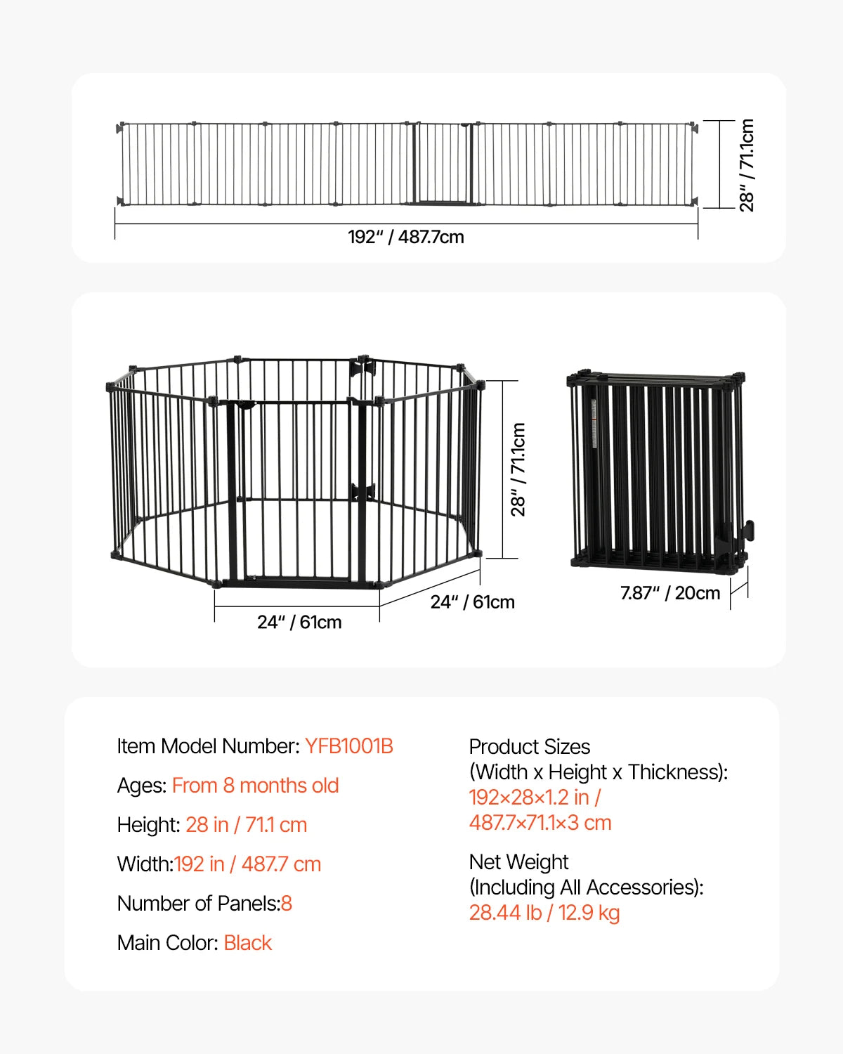 SucceBuy Baby Gate Pressure Mounted Walk Through Pet Safety Gate