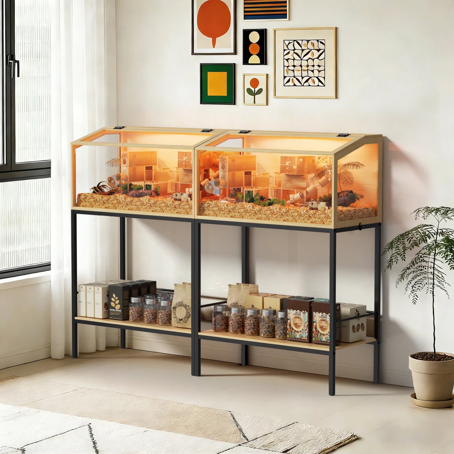 Bingopaw Large Wooden Hamster Cage With LED Light