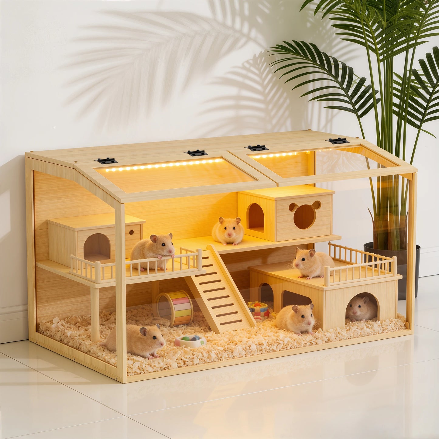 Bingopaw Large Wooden Hamster Cage With LED Light