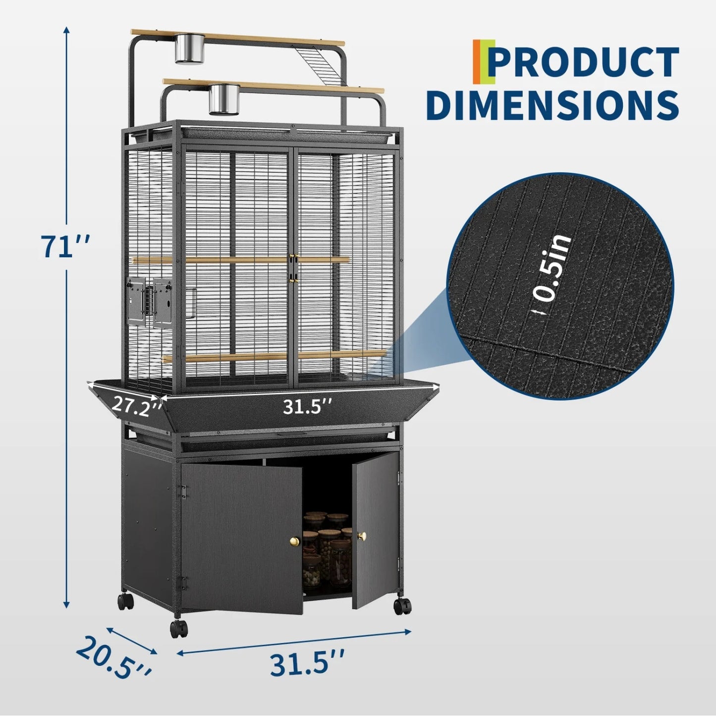 HiMISS Extra Large Corner Bird Cage With Play Top And Storage