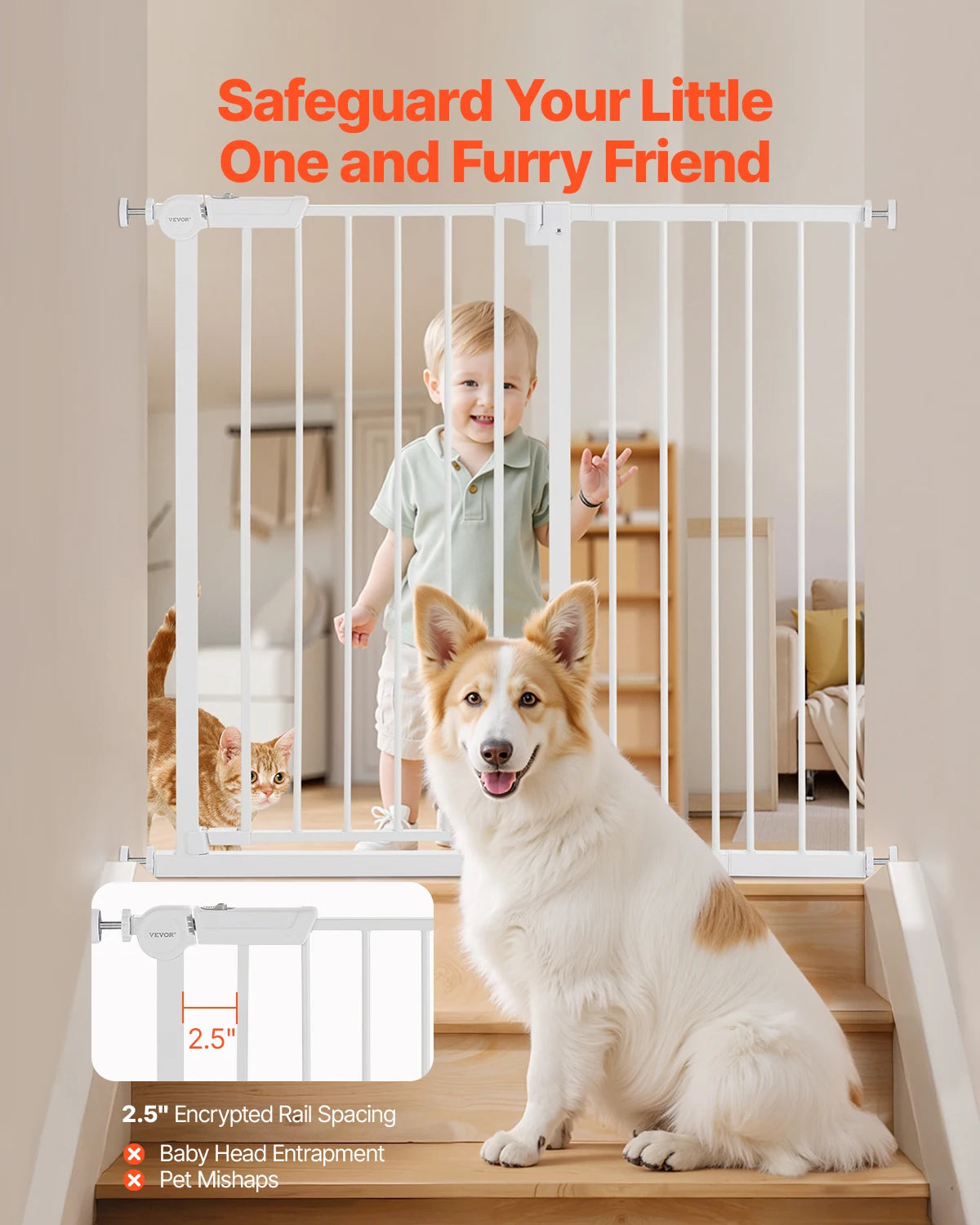 SucceBuy Baby Gate Pressure Mounted Walk Through Pet Safety Gate