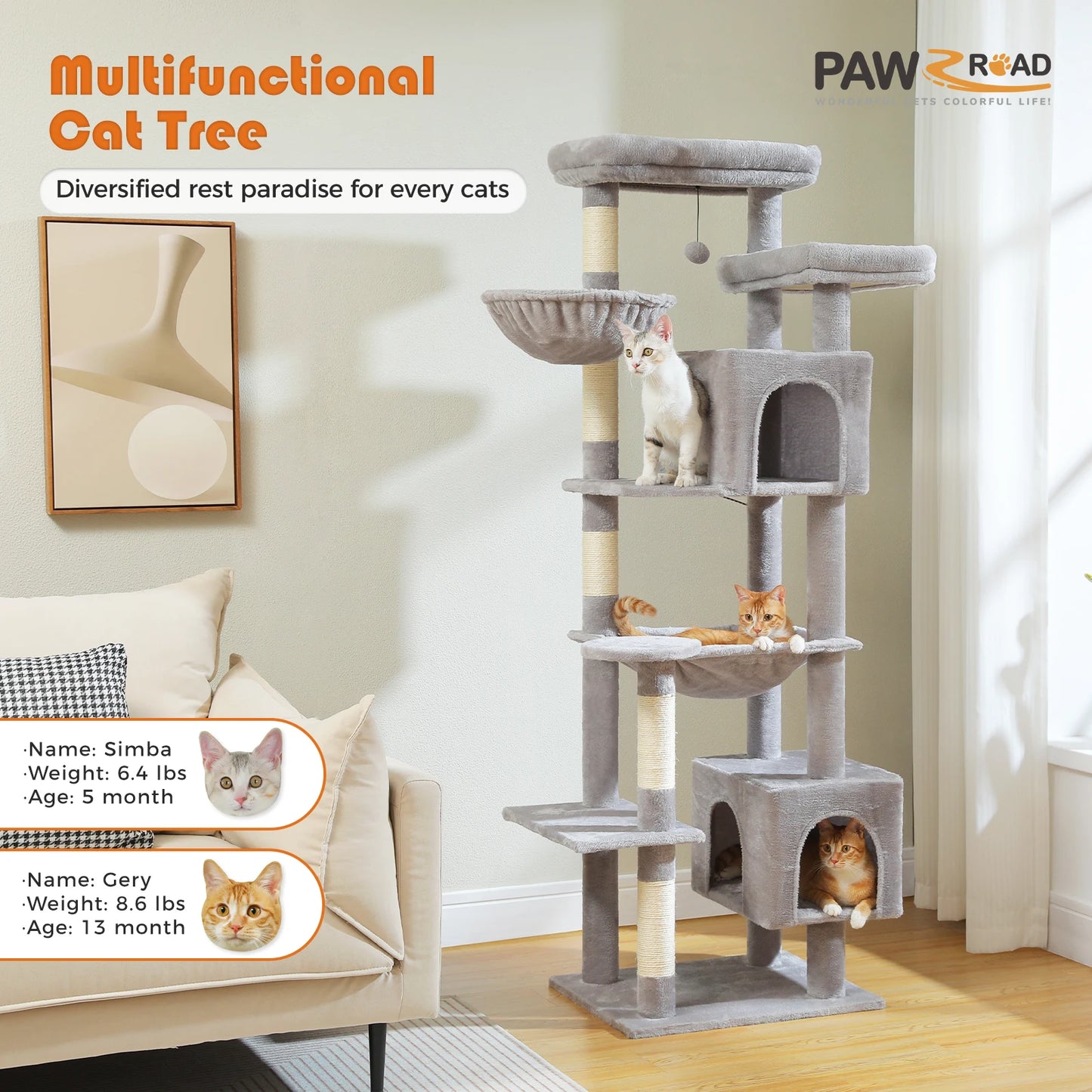 Pawz Road Large Multi Level Plush Cat Tree Tower