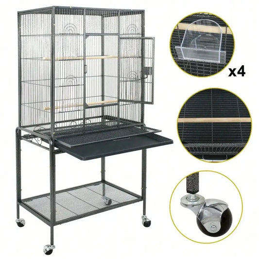 Durable Steel Bird Cage With Rolling Stand For Parrots