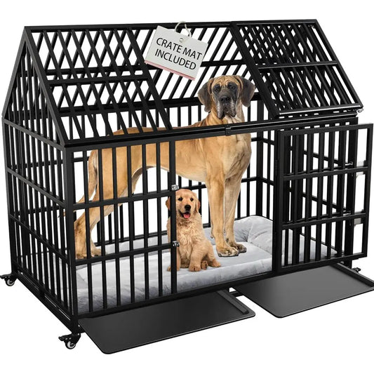 Heavy Duty Metal Dog Crate Roo Top Lockable Wheels Kennel